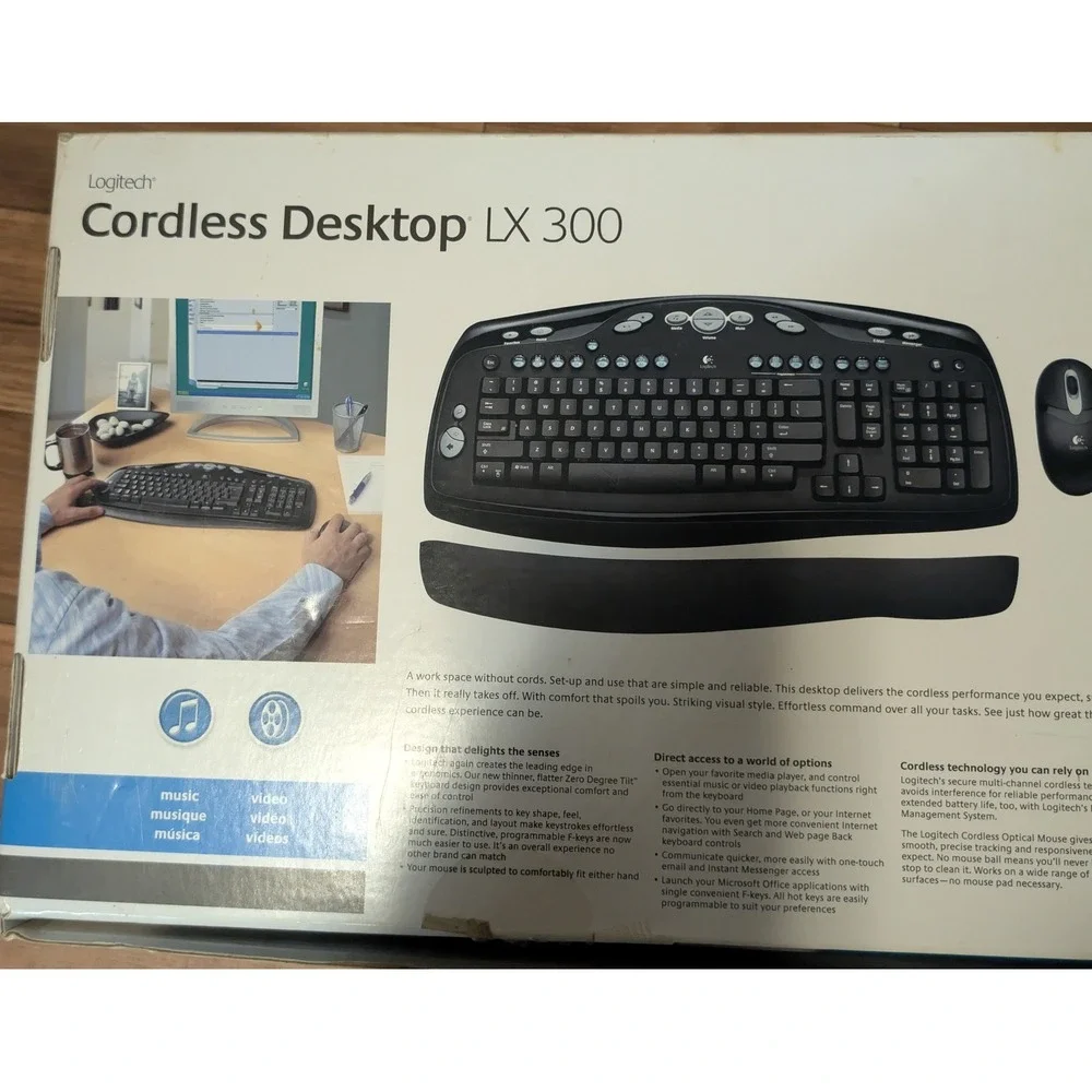 Logitech Keyboard Mouse Set Black Cordless Desktop LX 300 Wireless Y-RQ52